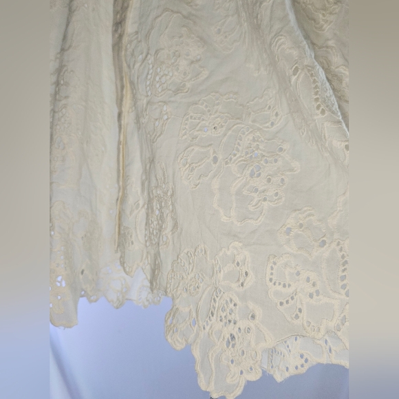 MIRTH Ivory Sheer Floral Embroidered Button Front Peasant Blouse - Picture 5 of 9